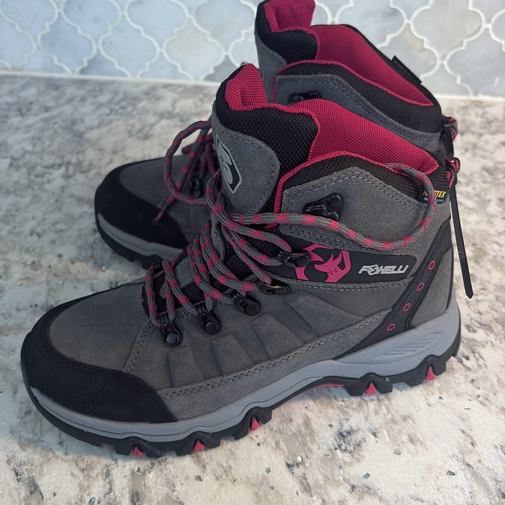 Foxelli Hiking Boots Women gray/pink Waterproof Suede Leather - Picture 5 of 8